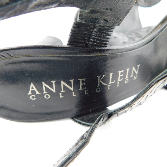ANNE KLEIN Collection Black Snake Skin Sling Back Heel Sandals 7.5 - Picture 4 of 10